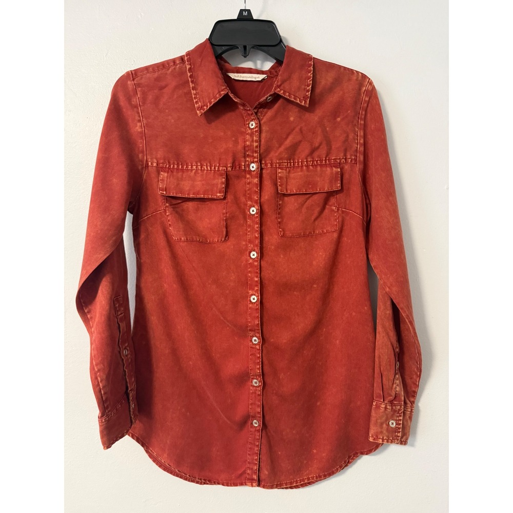 Soft Surroundings Rust Lyocell Acid Wash Button Down Shirt Womens Small